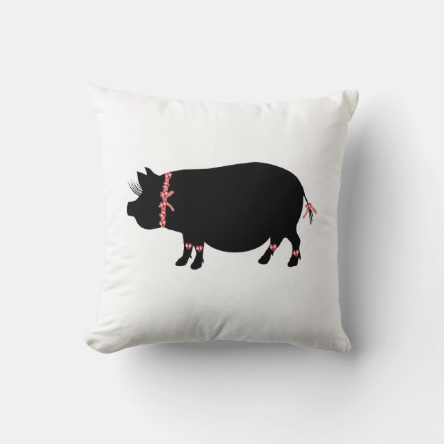 Pot Bellied Pig (Red Ribbons) Cushion (Front)