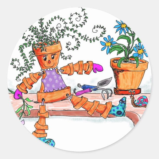 Pot lady classic round sticker (Front)