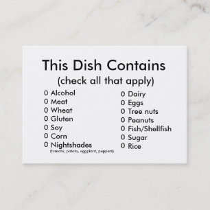 Pot Luck Ingredients Card