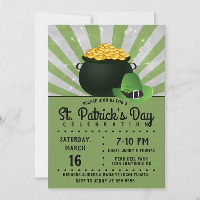 Pot o' Gold Leprechaun Hat Invitation (Front)