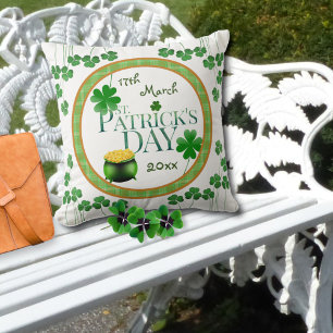 Pot o' Gold Shamrock St Patrick's Day Cushion