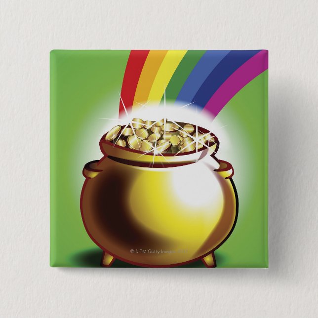Pot of gold and rainbow 15 cm square badge (Front)