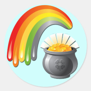 POT OF GOLD AND RAINBOW CLASSIC ROUND STICKER