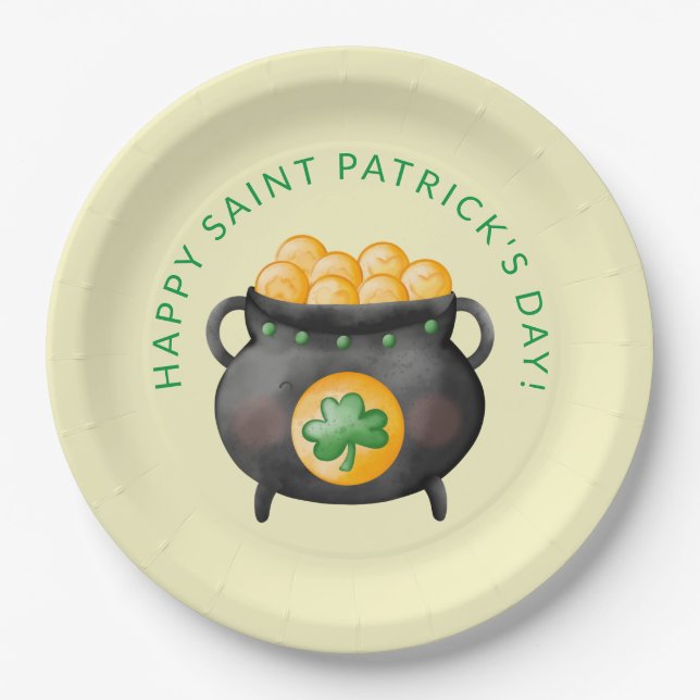 Pot of Gold Happy Saint Patrick's Day Paper Plates (Front)