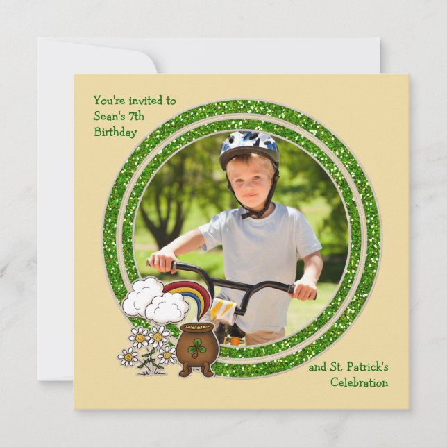 Pot of Gold - Photo St. Patrick's Day Birthday Inv Invitation (Front)