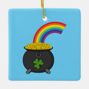 Pot of Gold Rainbow Cartoon Ceramic Ornament