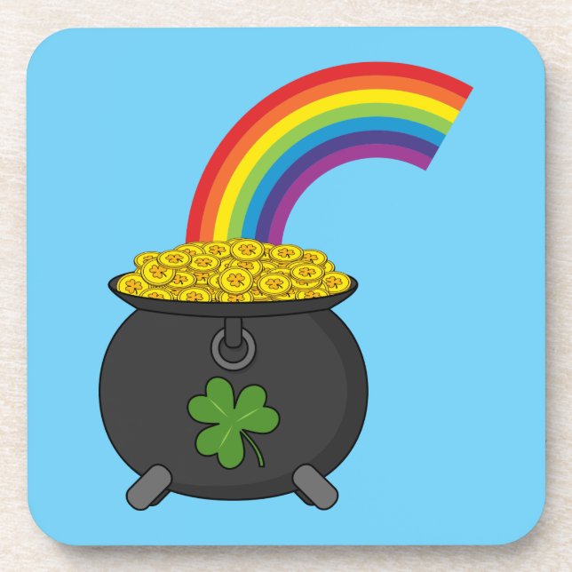 Pot of Gold Rainbow Cartoon Coaster (Front)