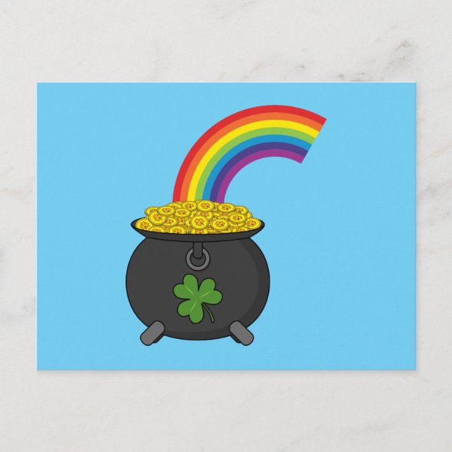 Pot of Gold Rainbow Cartoon Holiday Postcard (Front)