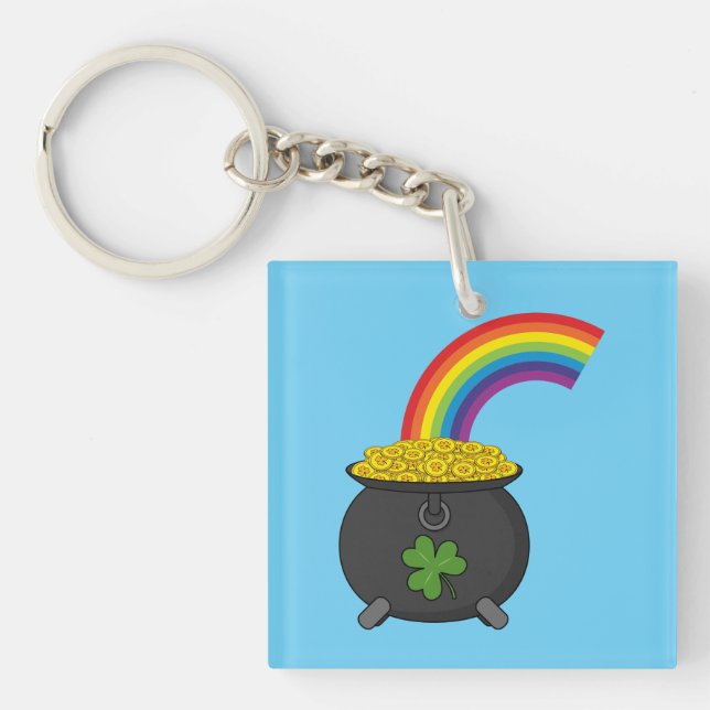 Pot of Gold Rainbow Cartoon Key Ring (Front)