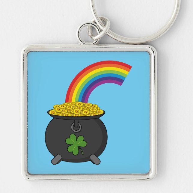 Pot of Gold Rainbow Cartoon Key Ring (Front)