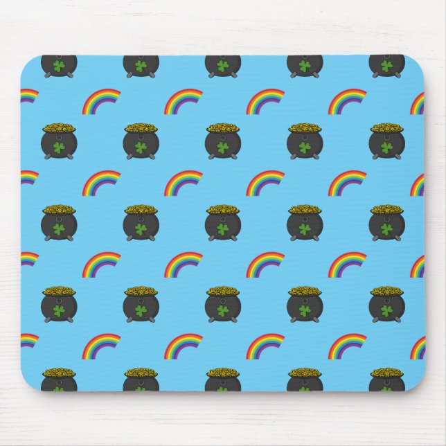 Pot of Gold Rainbow Cartoon Mouse Mat (Front)