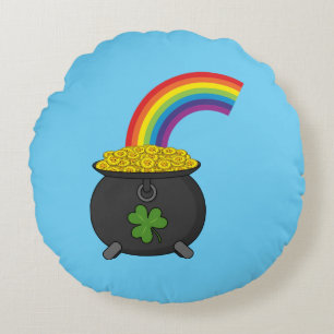 Pot of Gold Rainbow Cartoon Round Cushion