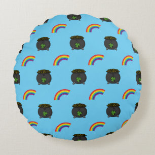 Pot of Gold Rainbow Cartoon Round Cushion