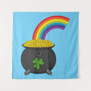Pot of Gold Rainbow Cartoon Tapestry