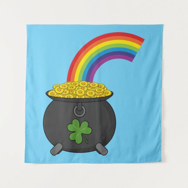 Pot of Gold Rainbow Cartoon Tapestry (Front)