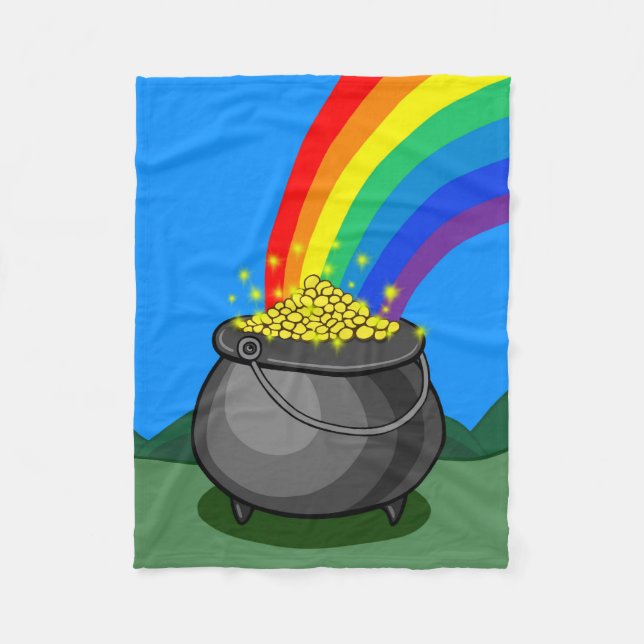 Pot of Gold & Rainbow Fleece Blanket (Front)