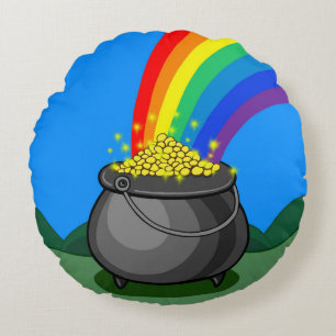 Pot of Gold & Rainbow Round Cushion