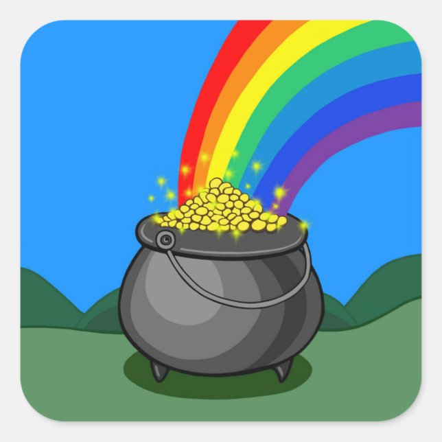 Pot of Gold & Rainbow Square Sticker (Front)