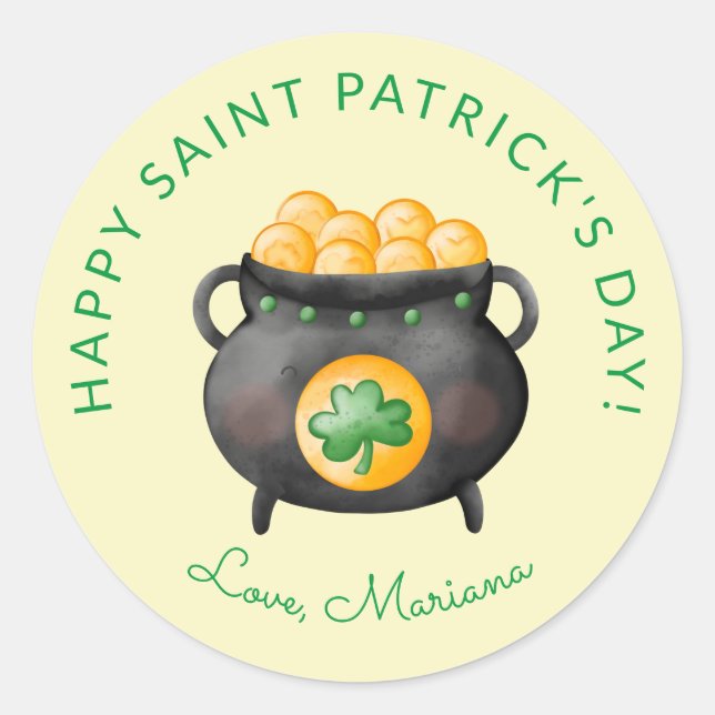 Pot of Gold Saint Patrick's Day Party Favours Classic Round Sticker (Front)