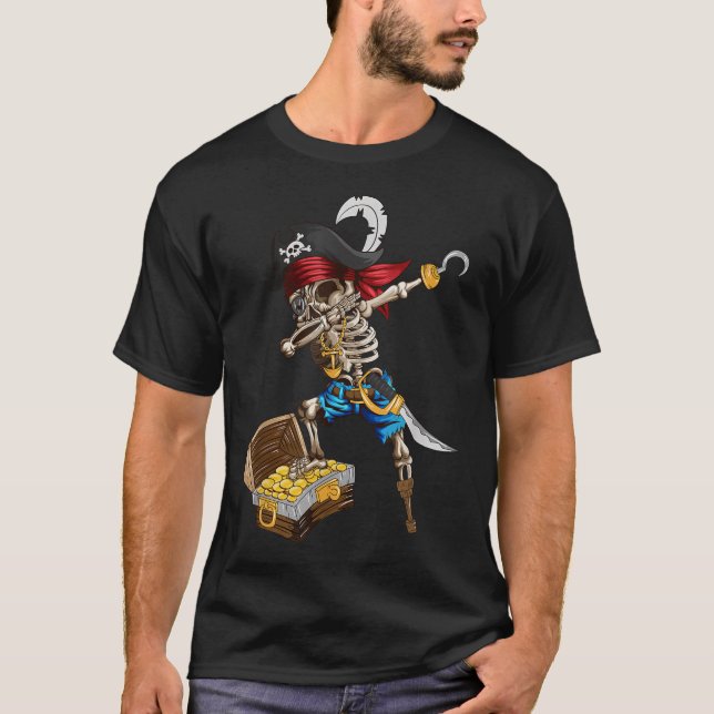 Pot Of Gold Skeleton Pirate Dabbing Dab Hat Pirate T-Shirt (Front)