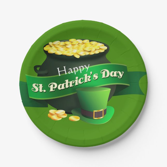 Pot of Gold St Patrick's Day Paper Plate (Front)