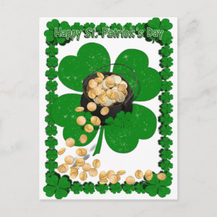 Pot of Gold w/Clover Framing for St Patrick's Day Postcard