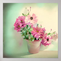 Pot of Pink Watercolor Flowers