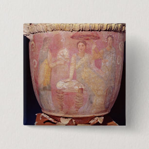 Pot with a scene of women bathing 15 cm square badge