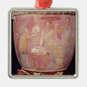 Pot with a scene of women bathing metal tree decoration