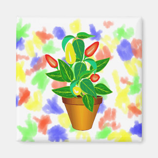 Pot with red and yellow pepper plant magnet