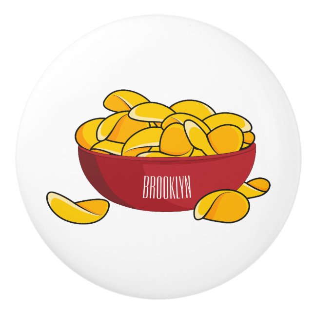 Potato chip cartoon illustration  ceramic knob (Front)