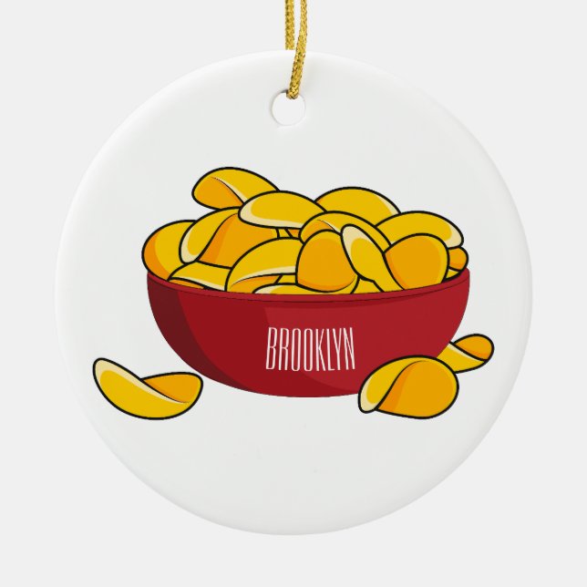 Potato chip cartoon illustration  ceramic tree decoration (Front)