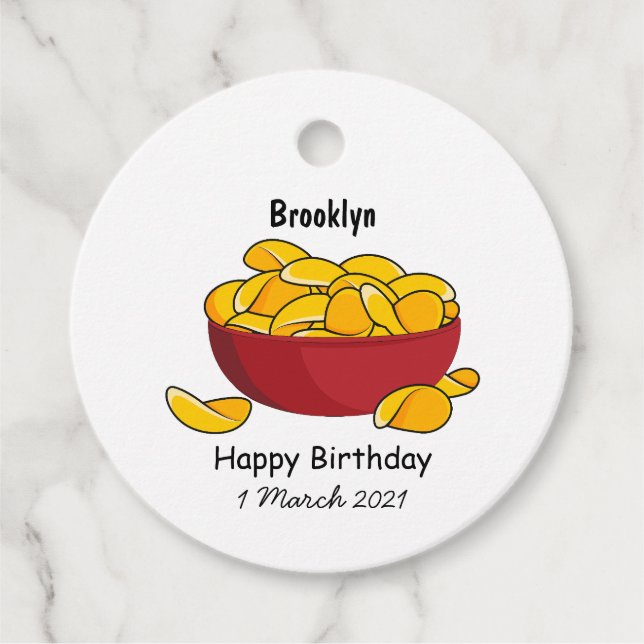 Potato chip cartoon illustration favour tags (Front)