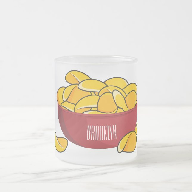 Potato chip cartoon illustration  frosted glass coffee mug (Center)