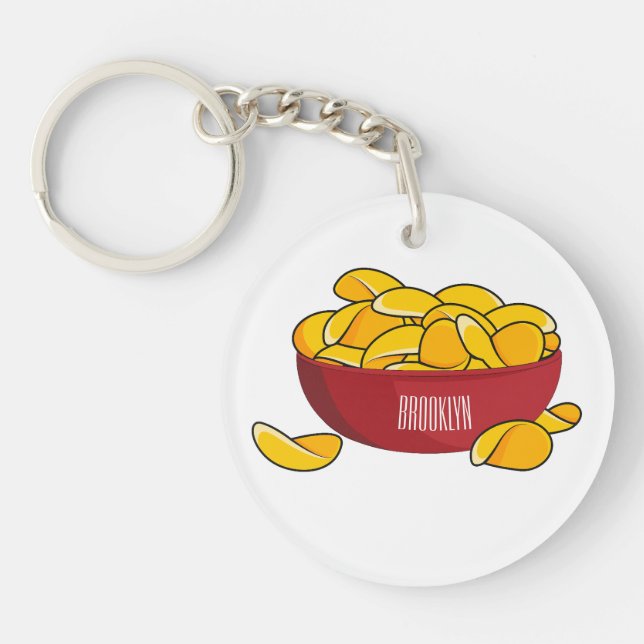 Potato chip cartoon illustration  key ring (Front)