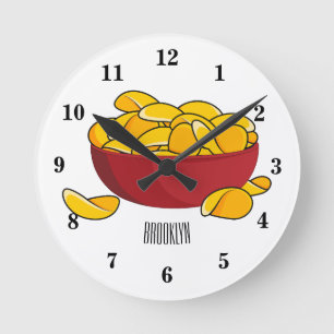 Potato chip cartoon illustration round clock