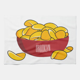 Potato chip cartoon illustration tea towel