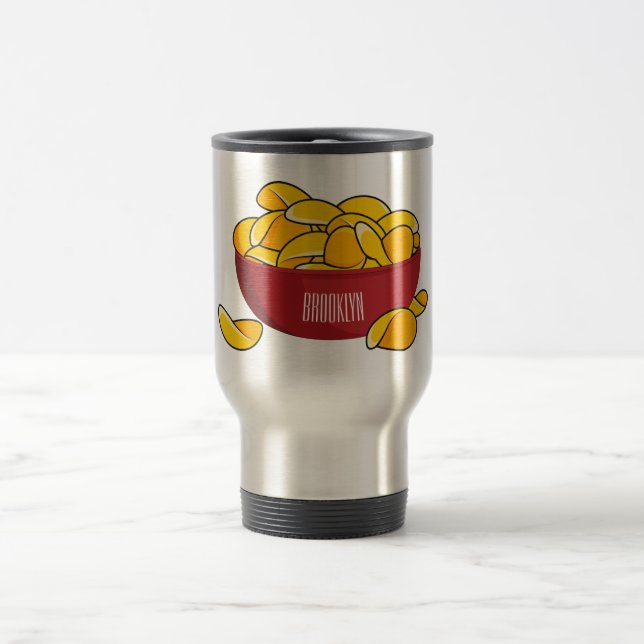 Potato chip cartoon illustration  travel mug (Center)