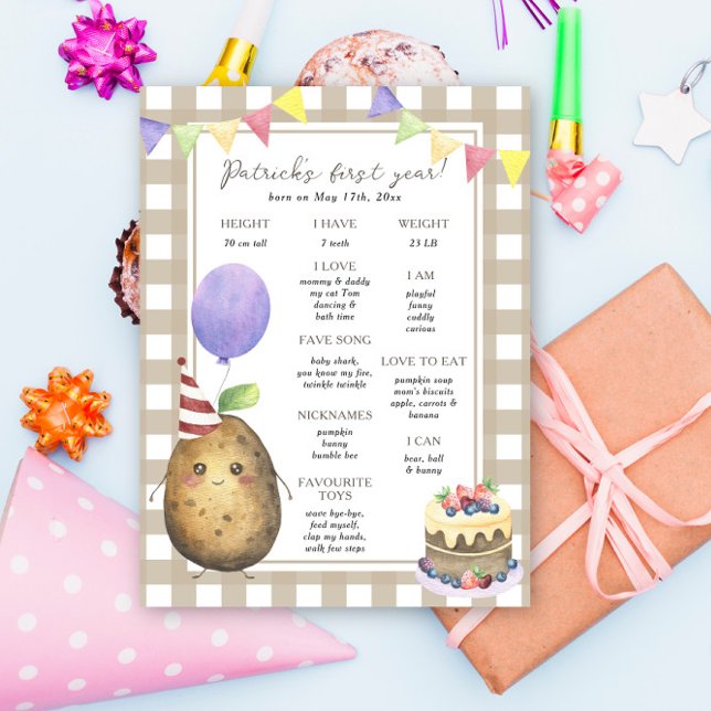 Potato First Birthday Milestone Birthday Poster (Creator Uploaded)