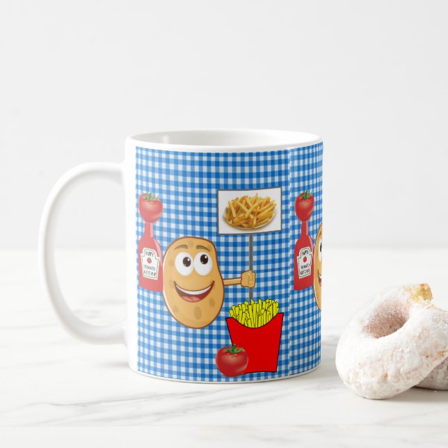 Potato, French Fries, Ketchup Plaid Mug (With Donut)