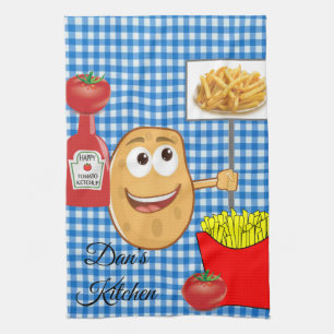 Potato, French Fries, Plaid Kitchen Hand Towel