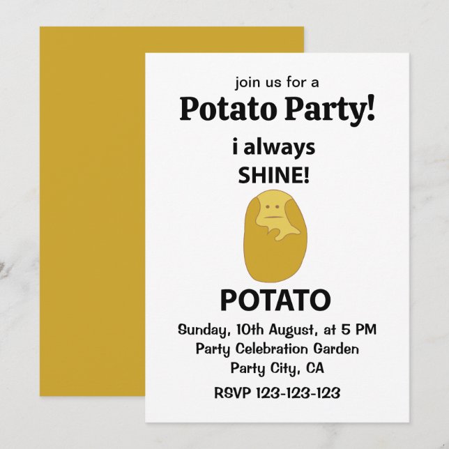 Potato I Always Shine Funny Potato  Invitation (Front/Back)