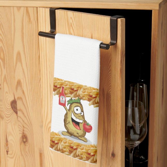 Potato Ketchup Fries White Kitchen Hand Towel (Thirds Fold)