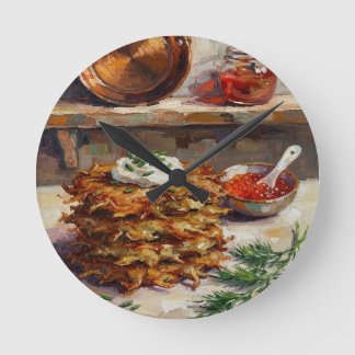 Potato Pancakes Kitchen Still Life Round Clock