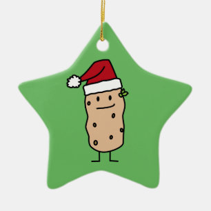 Potato Potatoes wearing Christmas Santa Hat Happy Ceramic Tree Decoration
