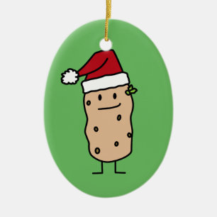 Potato Potatoes wearing Christmas Santa Hat Happy Ceramic Tree Decoration