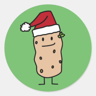 Potato Potatoes wearing Christmas Santa Hat Happy Classic Round Sticker