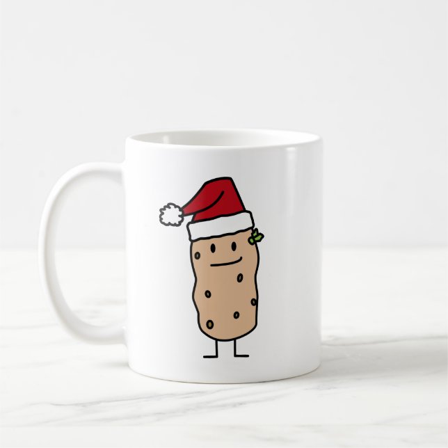 Potato Potatoes wearing Christmas Santa Hat Happy Coffee Mug (Left)