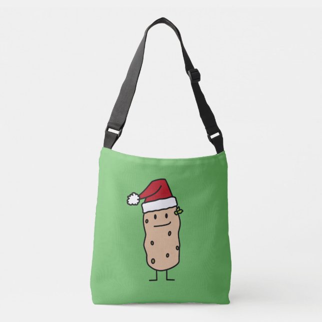 Potato Potatoes wearing Christmas Santa Hat Happy Crossbody Bag (Front)
