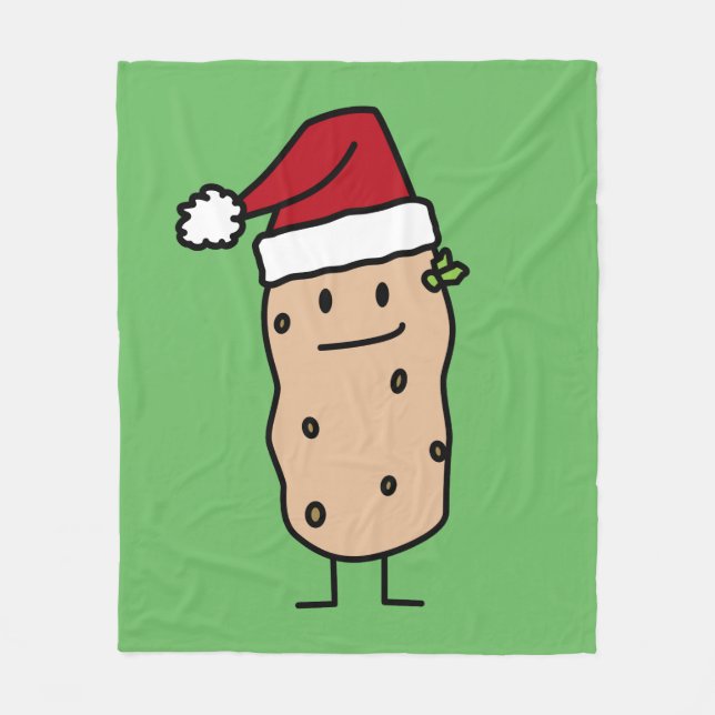 Potato Potatoes wearing Christmas Santa Hat Happy Fleece Blanket (Front)